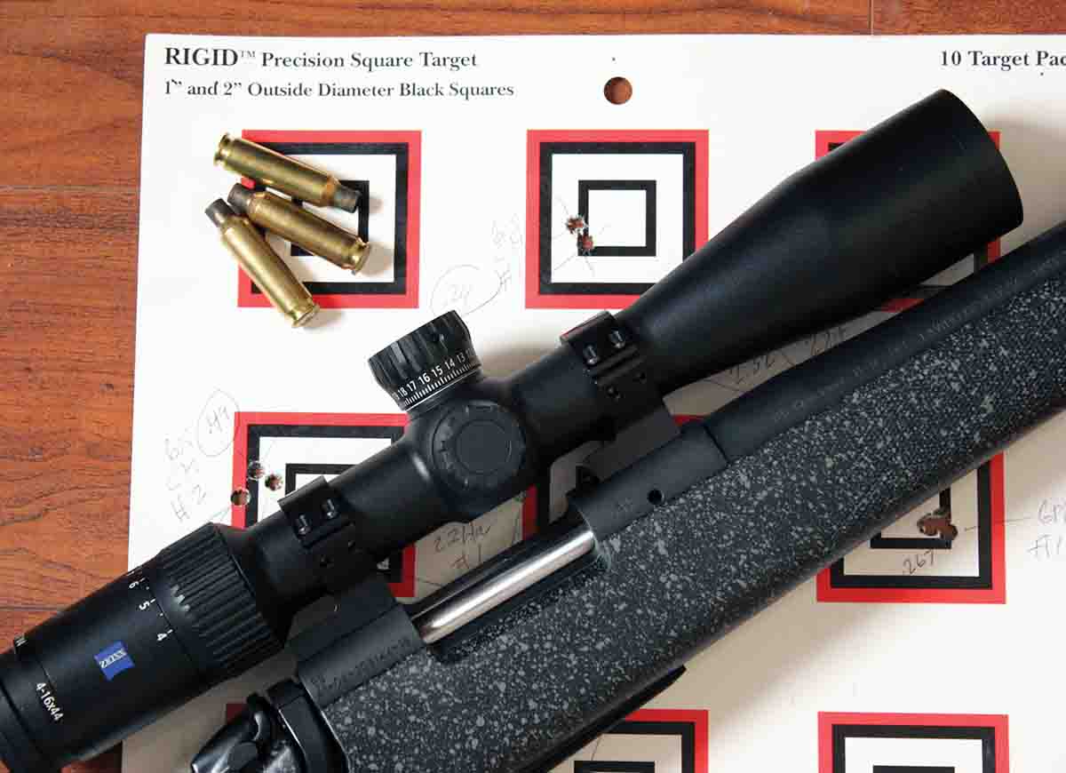 These are the largest and smallest groups shot with a 6.5 Creedmoor, the 135-grain Hornady A-Tip and N555 powder.